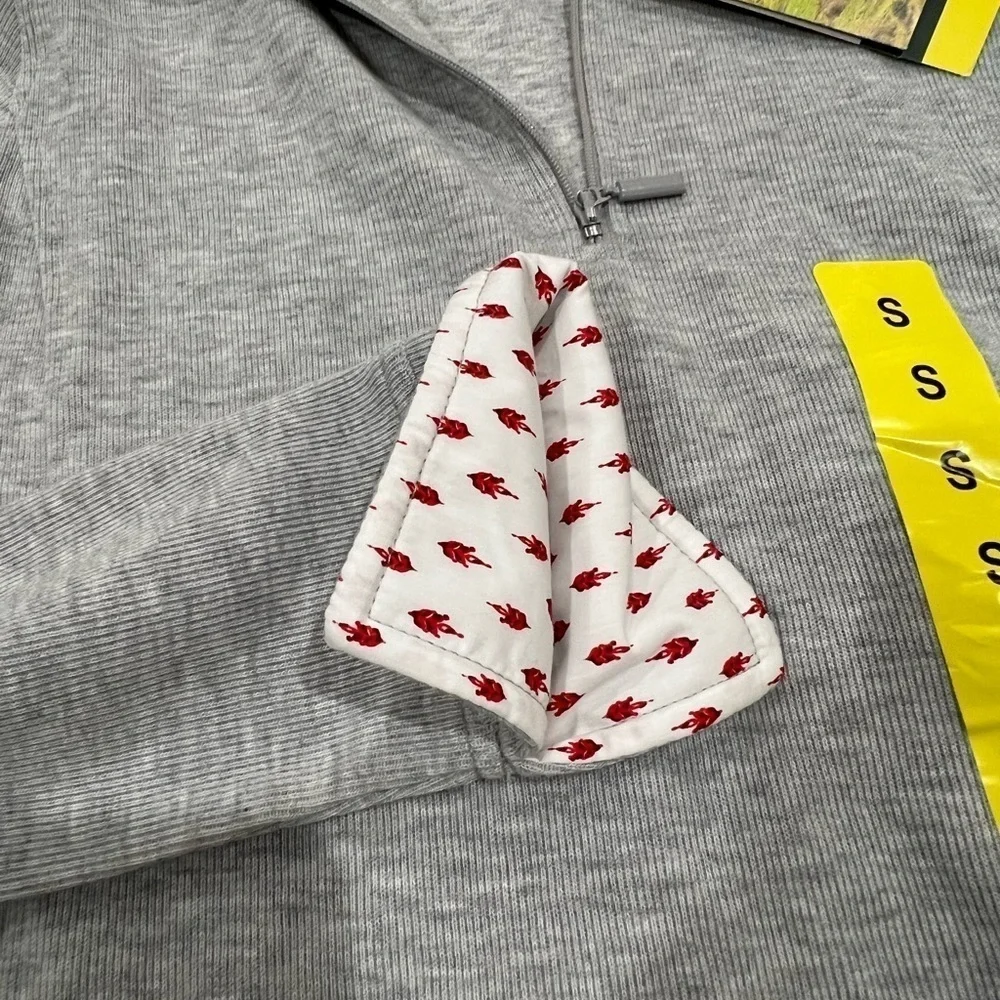 NWT Women’s Orvis Small Gray Quarter Zip Sweater Pattern Cuff Collar Rose Tree - Picture 6 of 10